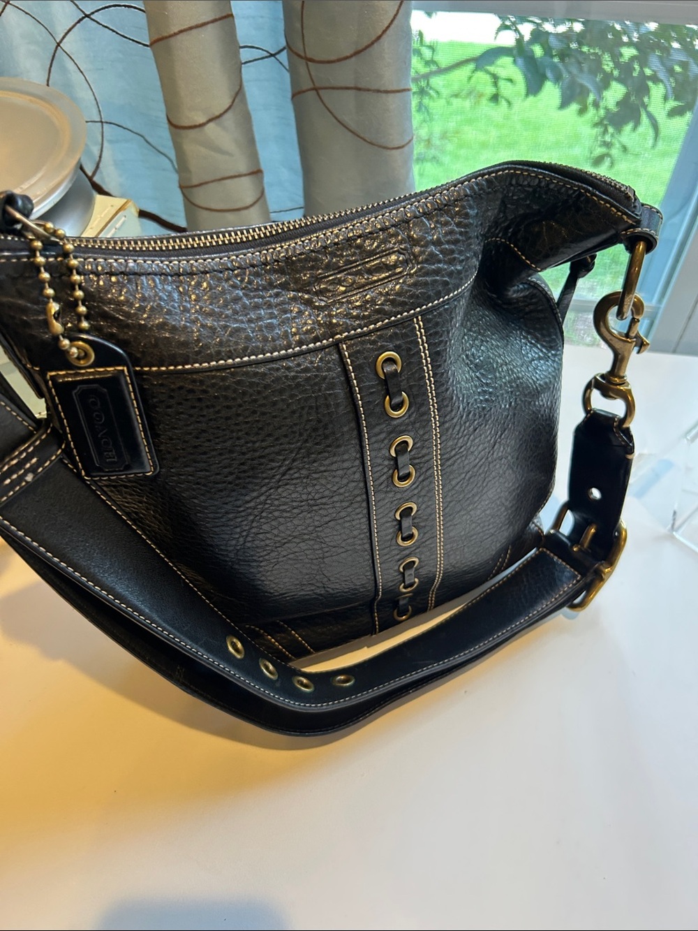 Coach Women's Black Leather Crossbody bleeker Bag vintage y2k slim duffel vtg - Picture 2 of 12